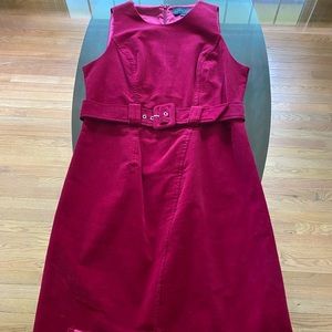 ANTHROPOLOGIE + ADRIA MOSS - CRANBERRY COURDAROY BELTED DRESS